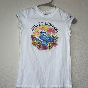Hurley, White T-Shirt, Girls, Flowers and Waves Design